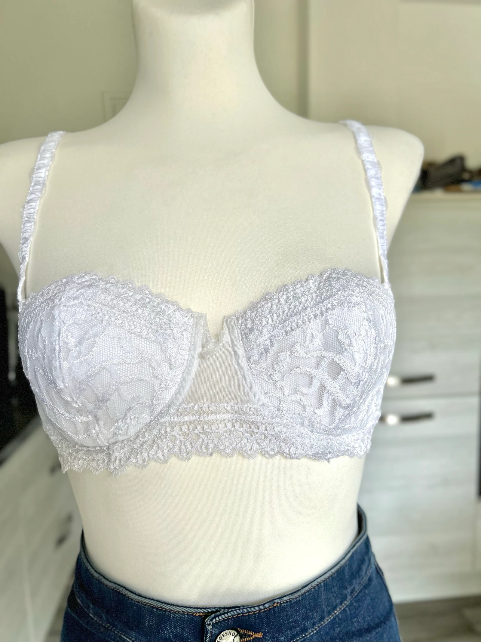 Sutiã de balcão cor creme em renda floral alças ajustáveis em poliamida e algodão 95 Aubade – photo 8